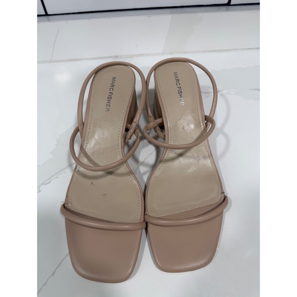 Marc Fisher Shoes - Marc Fisher Galvin Tan Strappy Block Heel Square Toe Sandals Womens Size 9M